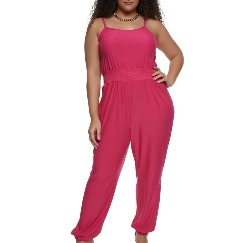 NWT Jolie &‎ Joy Smocked Waist Cami Jumpsuit - Magenta Size Small